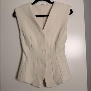 Zara Cream Sleeveless V-Neck Vest